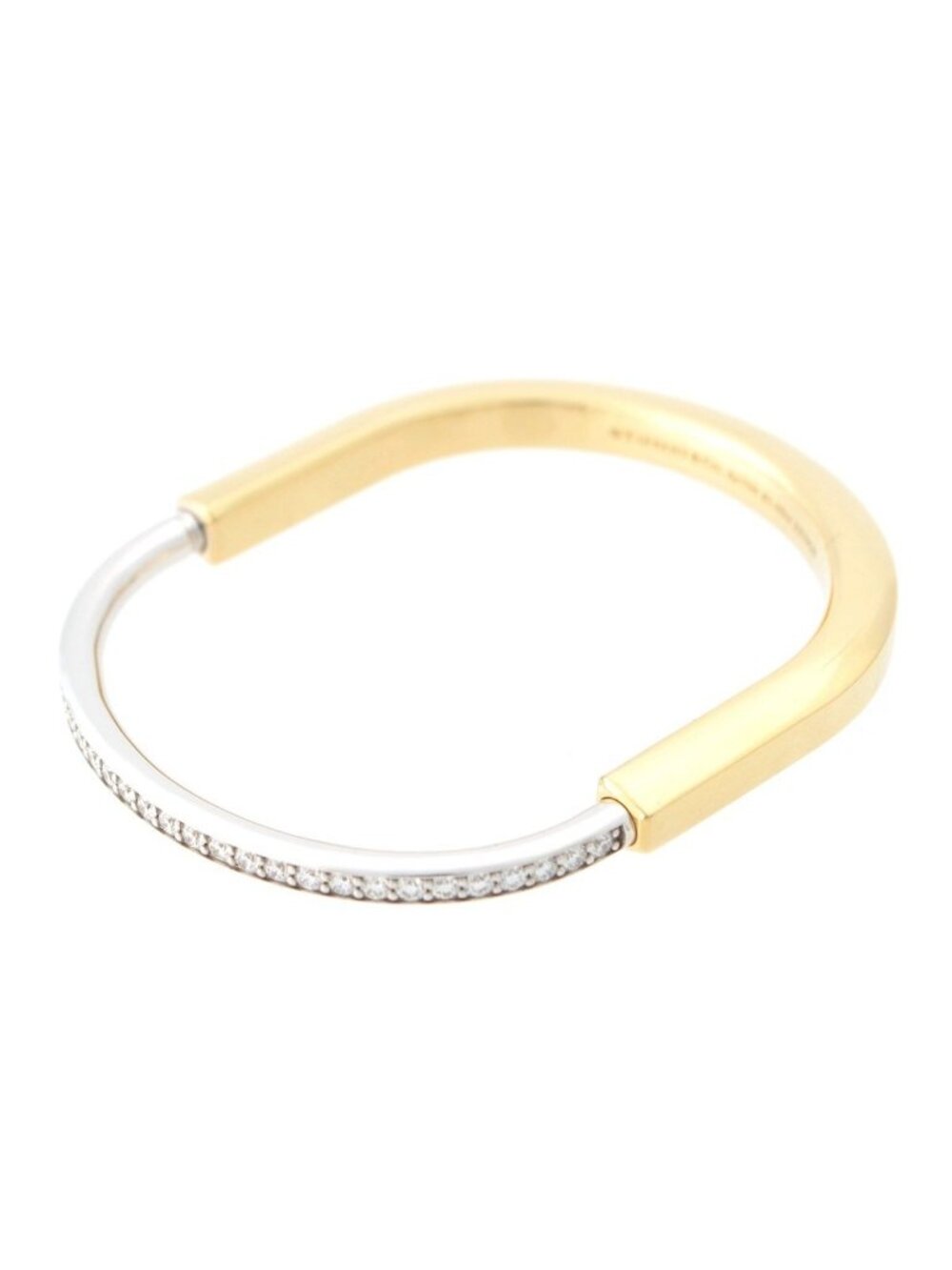Tiffany & Co Lock Half Pave Diamond Bangle Wg Yg Bracelet